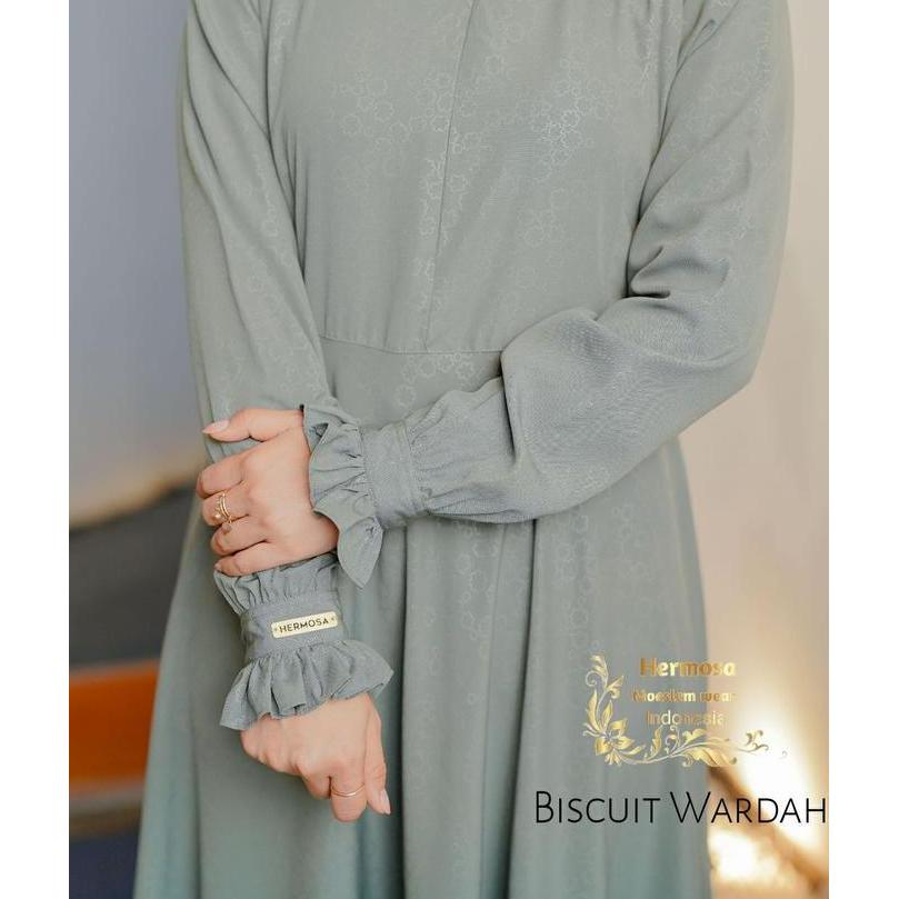 [Gamis Hermosa] Gamis embos hermosa motif biscuit hijau sage-gamis embos hijau sage-gamis hijau tua 