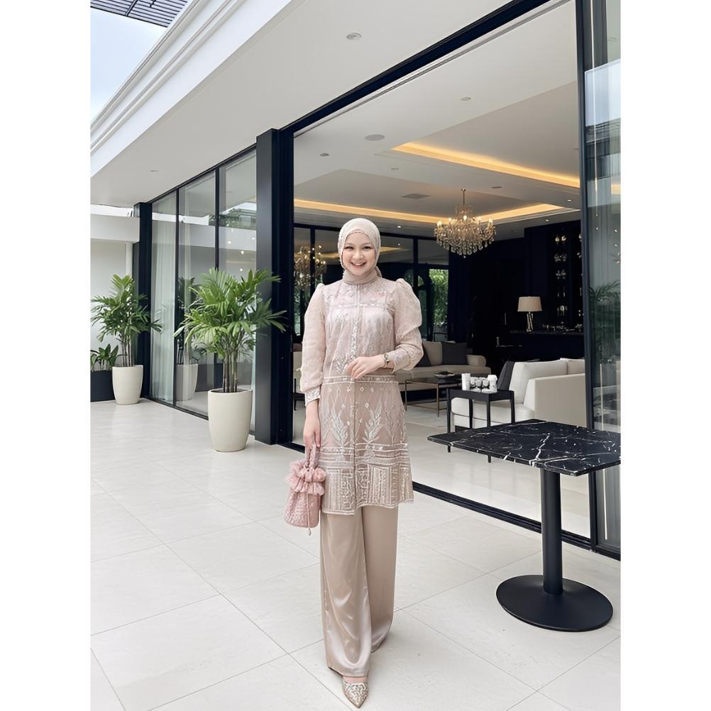 NEW GYORA PREMIUM INNER OUTER KONDANGAN SETELAN WANITA SAKURA ONE SET MOTIF TILE BROKAT TUNIK PESTA 