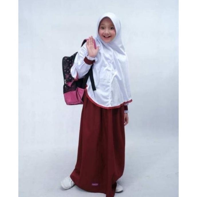 Shafiya Kids Gamis Sekolah SD Merah Putih dan Pramuka Bahan Drill mix Katu Ero Hijab Bahan Kaos PE B