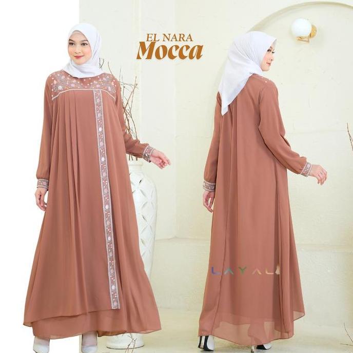 Layali - Elnara Gamis Dewasa Ceruty Motif Bordir Bunga