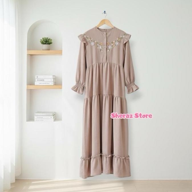 Celsa S M L XL XXL 5L Gamis Dress Crinkle Airflow Bordir Kondangan Wanita Remaja Jumbo Ld 140 130 12