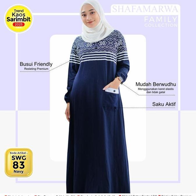 SHAFAMARWA Gamis Muslimah Wanita Busui Friendly Terbaru - Dress Jumbo Kaos Katun Combed SWG83 Navy