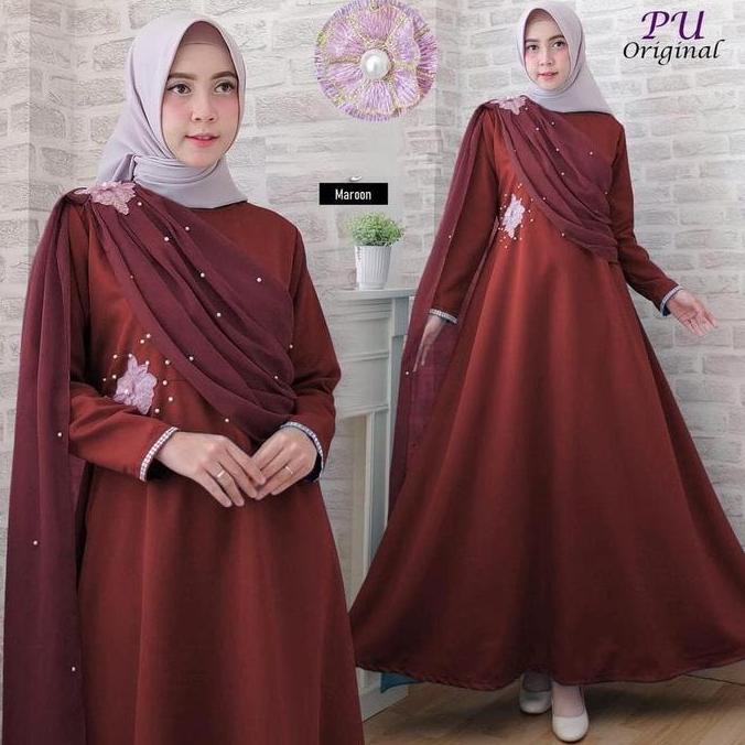 5943 Gamis merah maroon pearl dress mutiara baju kondangan cantik 5942