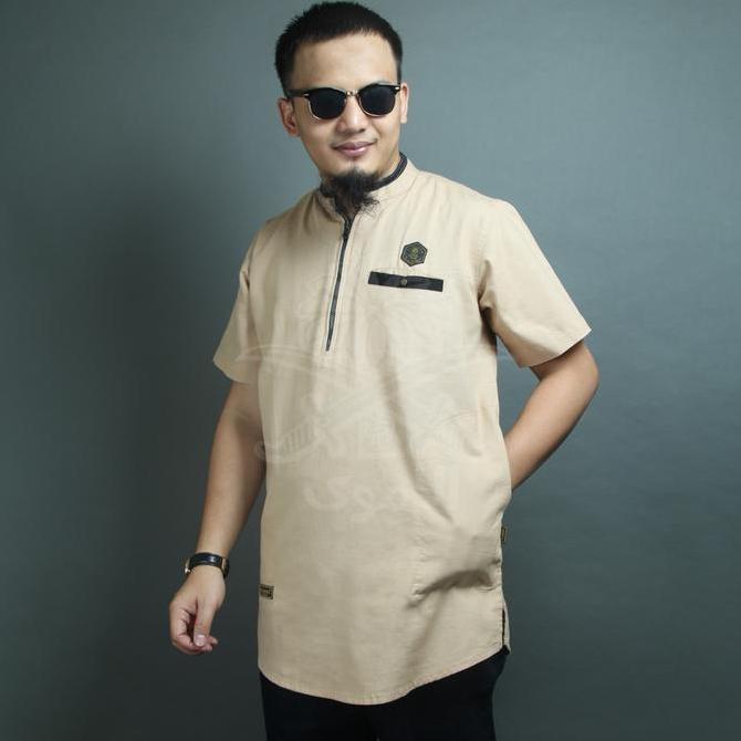 Kurta Pakistan Pria Dewasa Lengan Pendek Kerah Sanghai Resleting Polos