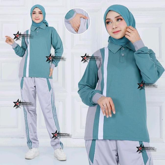 Lansungkirim- Baju Olahraga Senam Wanita 1 Set / Setelan Baju Olahraga Lengan Panjang / Seragam Olah