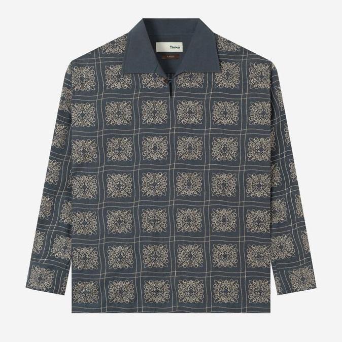 DUHA Baju Koko Lengan Panjang - Kameel - Navy