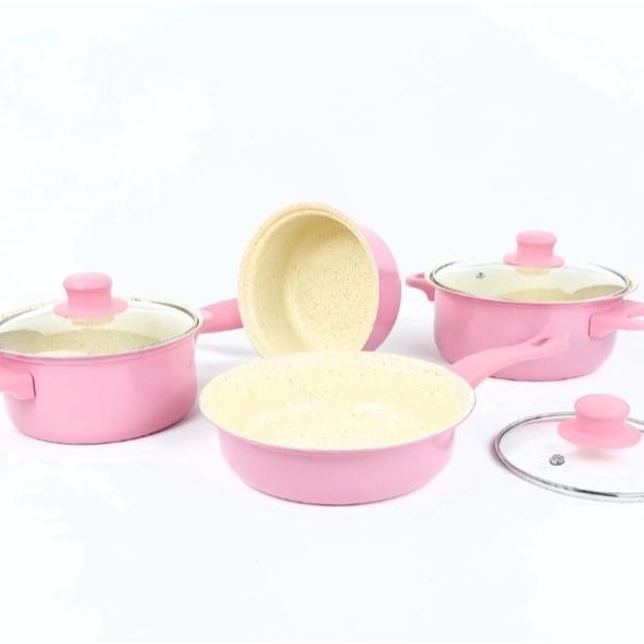 FREE ONGKIR COOKWARE SET 13PCS PINK/HIJAU PERALATAN MASAK PANCI SET/ PANCI SET WAJAN PENGGORENGAN SP