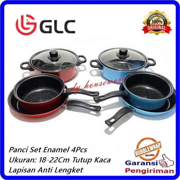 FREE ONGKIR PANCI SET ENAMEL 4PCS PANCI SUSU FRYPAN PANCI SAUS TUTUP KACA ANTI LENGKET GLC