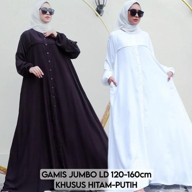 Gamis Jumbo Putih Hitam Polos Adem LD160 LD150 LD140 LD130 LD120 Gamis Umroh / Manasik Haji Maxi Dre
