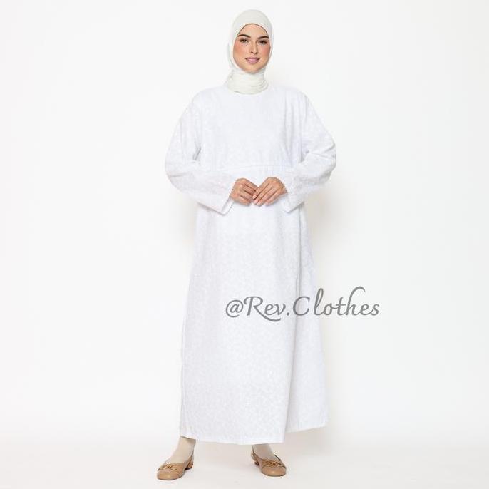 Baju Umroh Wanita Muslim Model Kantong Doraemon Gamis Umroh Wanita Katun Bordir Putih