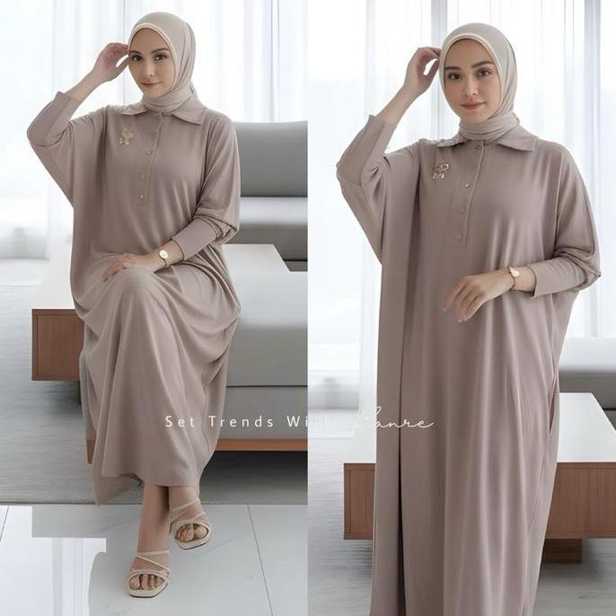 Davina Dress Batwing Button Knit Premium By Lanre - Dress Muslim Dewasa Wanita Bahan Premium