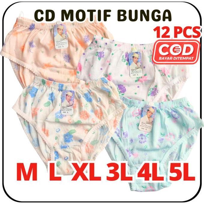 12 PCS Celana Dalam Wanita Katun CD Jumbo CD WANITA CANTIK MOTIF UKURAN BESAR BUNGA