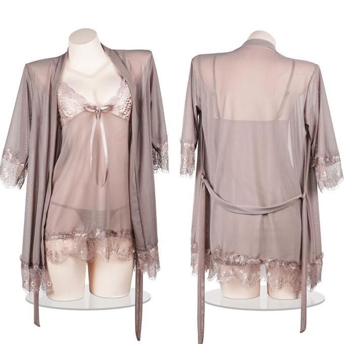 Beevas.id * BT2152 Set Lingerie Kimono Renda + G String One Set Mini DressWomen Sleepwear