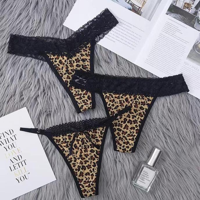 Celana Dalam Wanita Renda Leopard Seksi Bahan Es Sutra Panty y CD Wanita Loreng size big