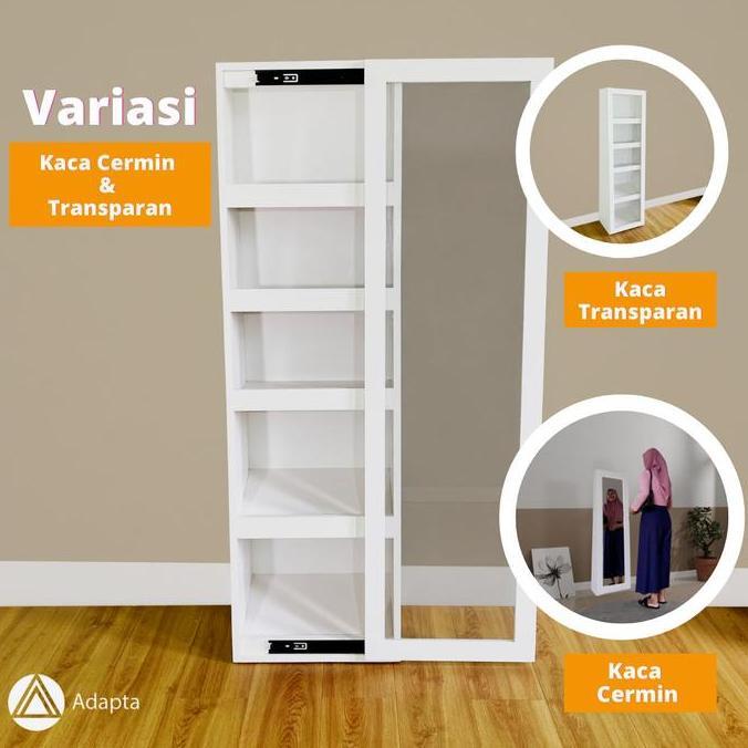 Lemari Tas dan Sepatu Standing Mirror Pintu Geser Dengan Lampu LED
