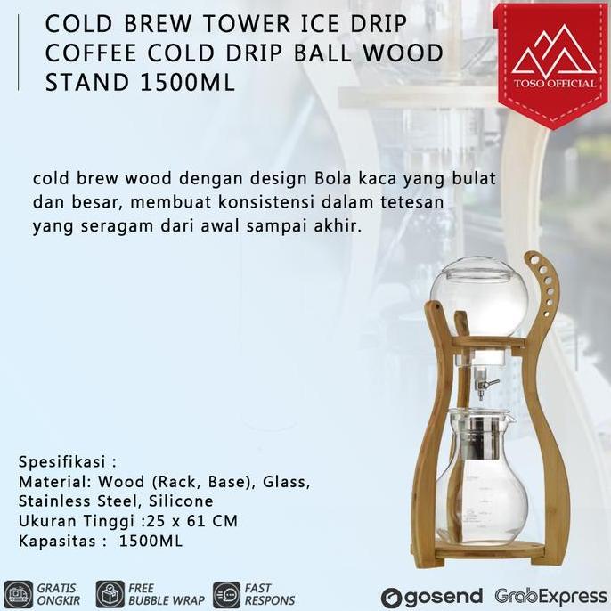 Grosir Cold Brew Tower Ice Drip Coffee Cold Drip Ball Wood Stand 1500Ml