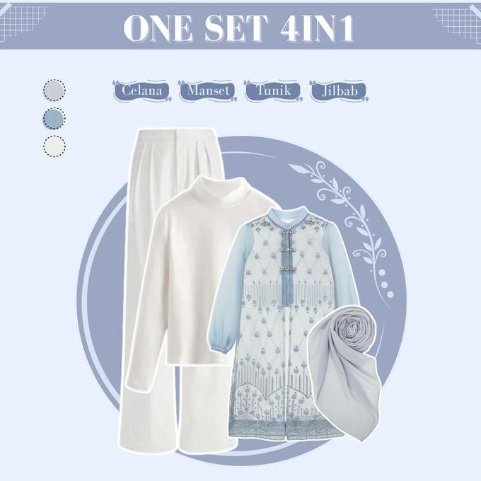 Ginfinik- Setelan Lebaran Remaja ( Manset Panjang - Tunik Brokat - Celana Kulot - Jilbab ) One Set D