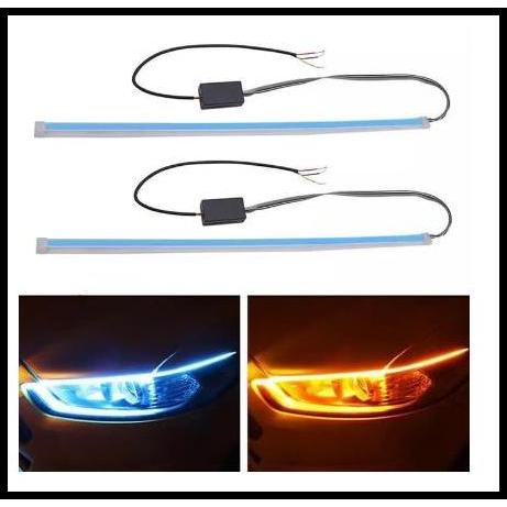 TERLARIS LAMPU DRL FLEXIBLE PANJANG 45CM DENGAN FUNGSI SEN LAMPU MOBIL