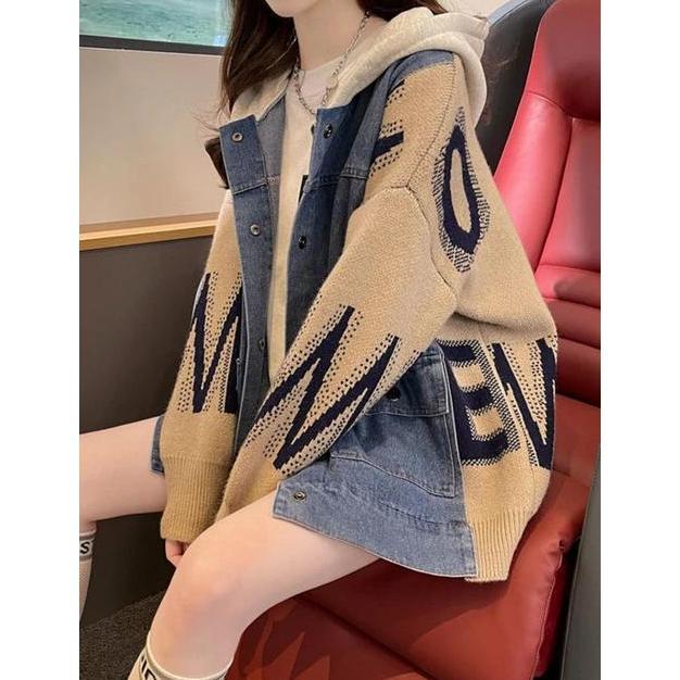 TERLARIS JAKET DENIM ZIGZAG OVERSIZE - JAKET ZIPPER HOODIE GAYA KOREAN - PATCH WORK JAKET