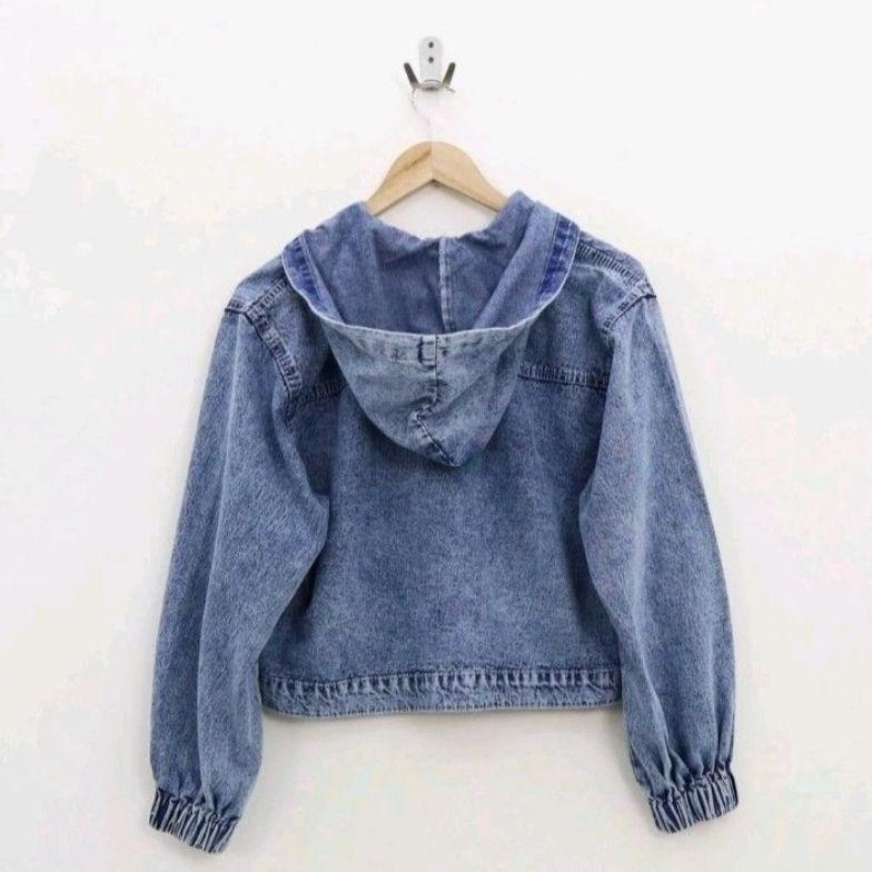 TERMURAH Jaket jeans Hoodie Kancing Wanita Ld 110cm JAKET JEANS WANITA KEKINIAN