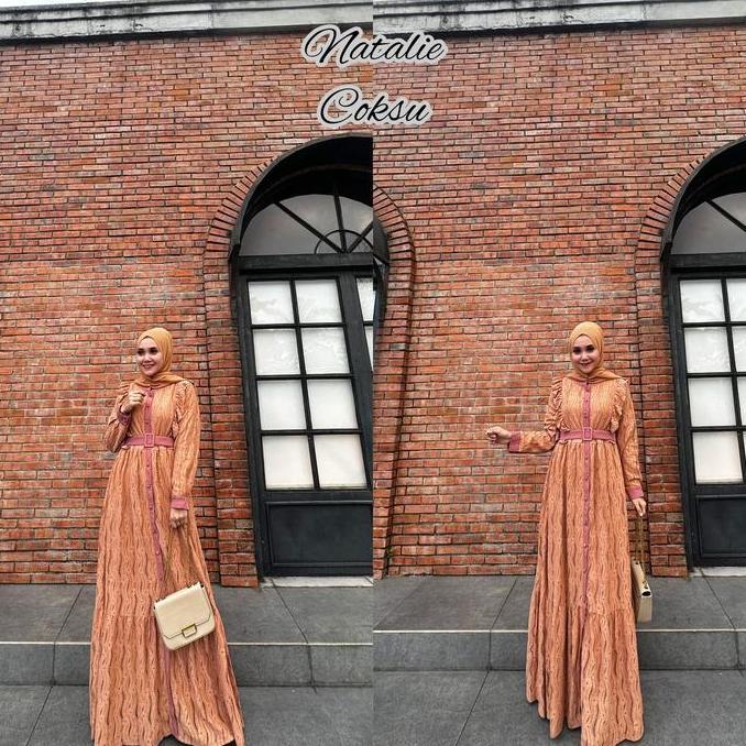 Natali Dress Brukat Gamis Wanita All Size Free Tali Ori Arraffa Syari