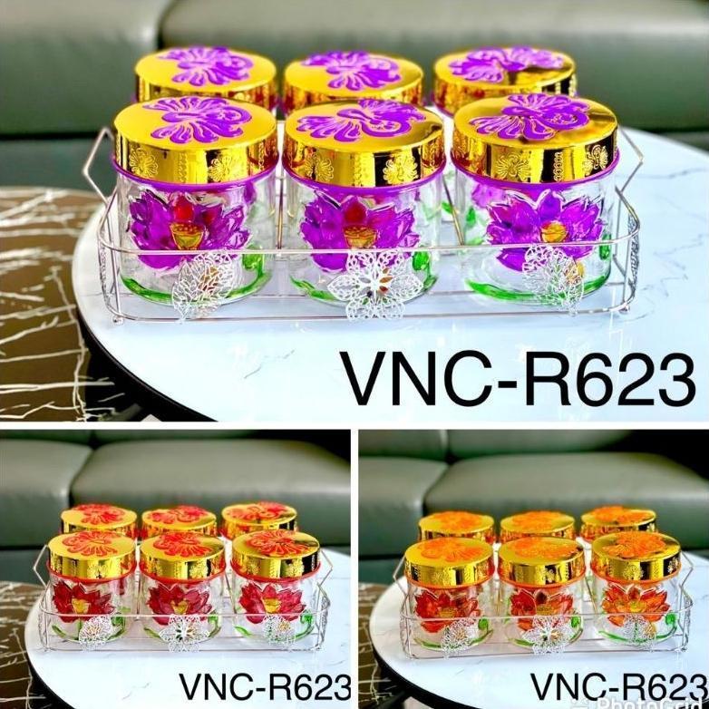 TOPLES KACA SET-6 + RAK STAINLESS MOTIF BUNGA / TOPLES LEBARAN / TOPLES KUE / TOPLES KACA