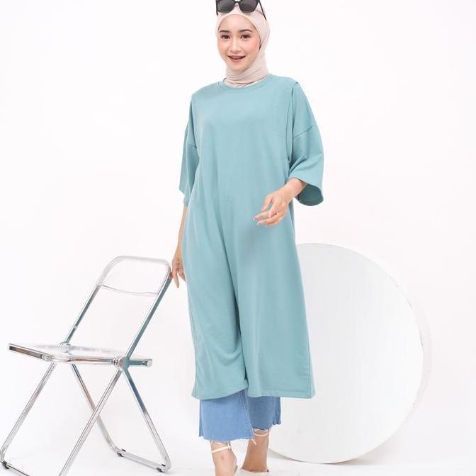 Midi Dress Basic Busui Friendly Oversize Kaos Jumbo Long Tunik Tshirt Dress Polos Co