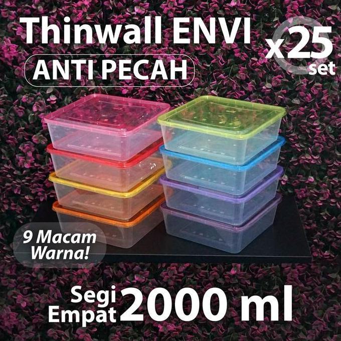 (Depok) Paket 25 set - Thinwall ENVI Anti Pecah 2000 ml - Square