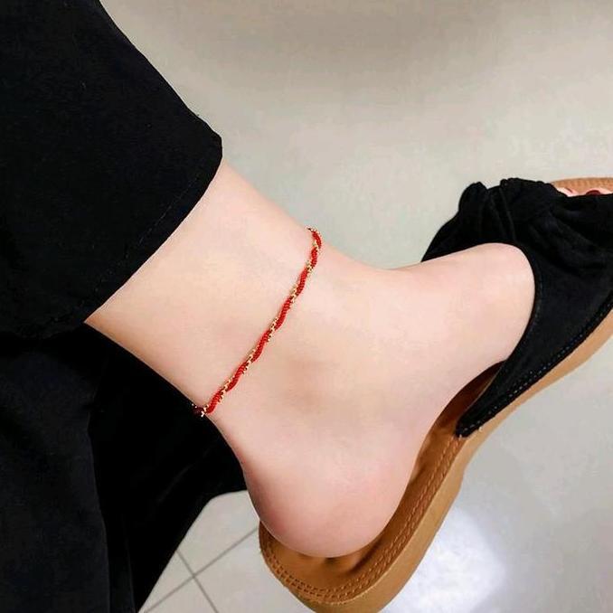 Gelang Kaki Titanium Wanita Tali Merah Biji Lada GK53