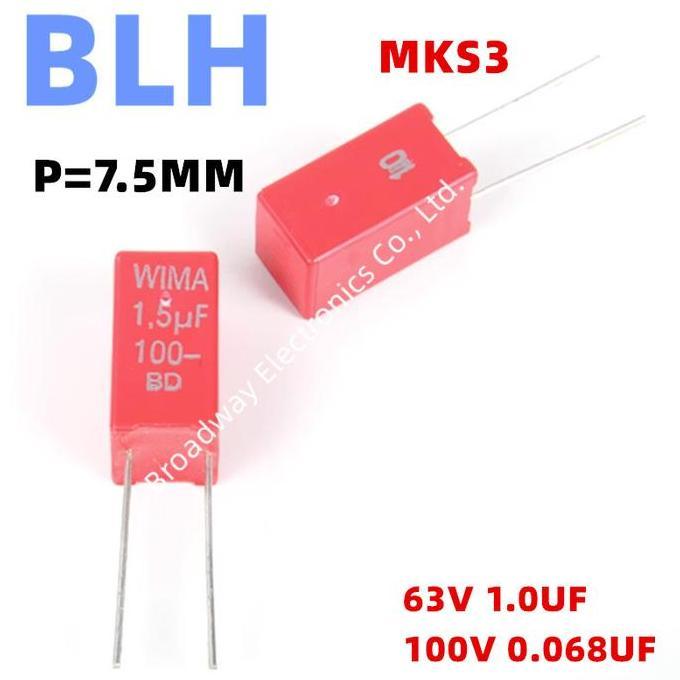 2PCS WIMA RED MKS3 7.5MM Film Capacitor Hi-Fi Audio P7.5 63V 100V 0.068UF 1UF 1.0UF BEST SELLER