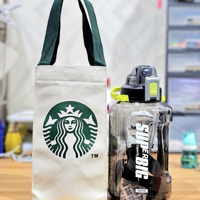 Langsungbisa- Tas Termos Black Canvas Tumbler Sarung Botol Minum Elastis Size Besar