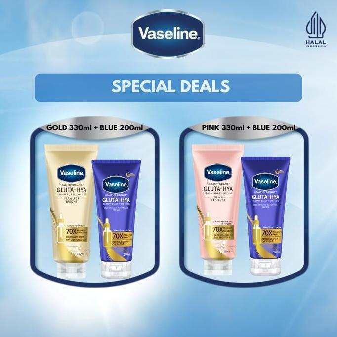 Bytxc- Deals Vaseline Gluta Hya Flawless Bright 330Ml + Vaseline Gluta Hya Overnight 200Ml / Vaselin