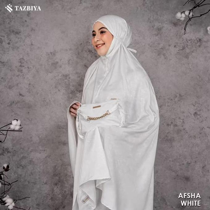 mukena tazbiya premium emboss 2in1 afsha series|mukena silk nikah|mukena putih tazbiya
