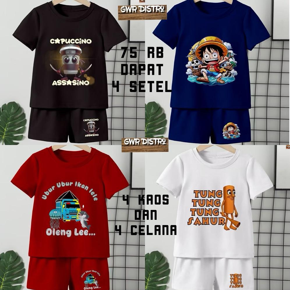 BIG PROMO Stelan Kaos Anak 2Thn Sampai 12Thn 75Rb Dapat 4 Stel Kaos Anak Perempuan Dan Laki-Laki Mot