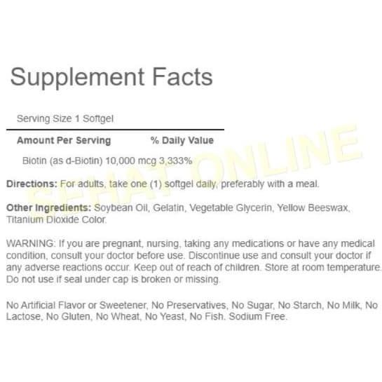 Lansungkirim- Puritan Biotin 10000 Mcg - 100 Softgels Puritan'S Pride Usa