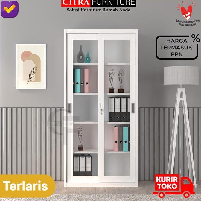Promo Shumo Super White | Lemari Arsip Besi 2 Pintu Sliding Kaca