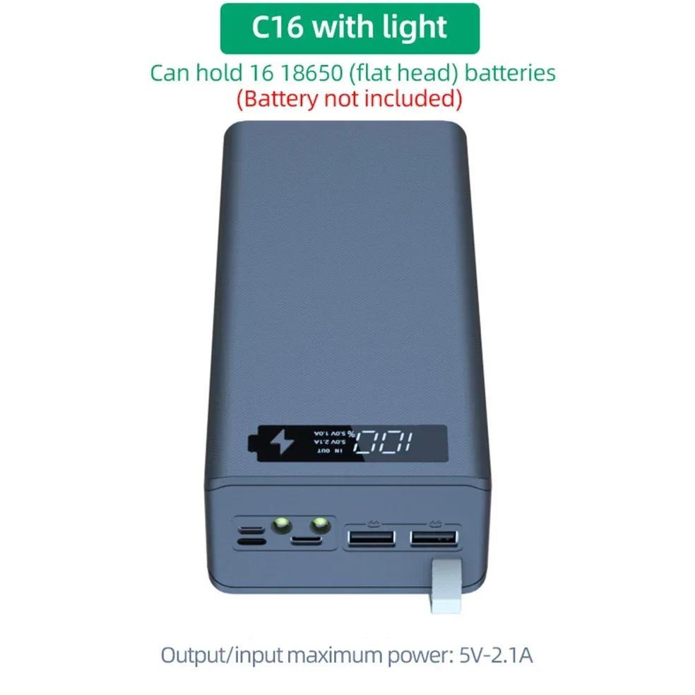 16*18650 Power Bank Case C16 USB Welding Free Power Bank Case Detachable Portable QC 3.0 PD DIY Shel
