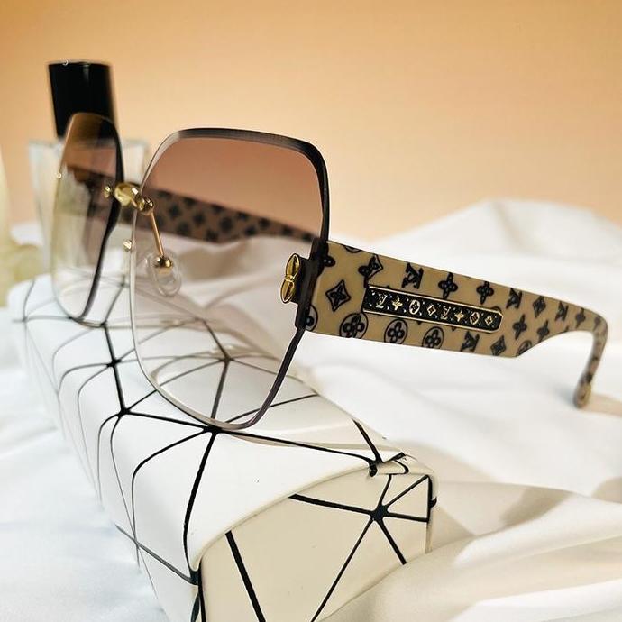 Papipapu- Ins Kacamata Import Mewah Kacamata Hitam Uv400 Kacamata Hitam Wanita Tanpa Bingkai Kacamat