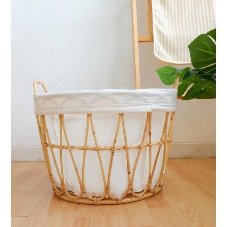 [ZR] Keranjang Laundry Jawit Rotan Bulat Untuk Pakaian Kotor