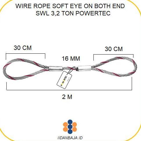 WIRE ROPE SLING SOFT EYE ON BOTH END 16 MM X 2 M. SWL 3,2 T POWERTEC