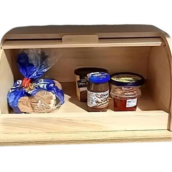Bread Box tempat penyimpanan roti serbaguna tutup setengahl Kayu