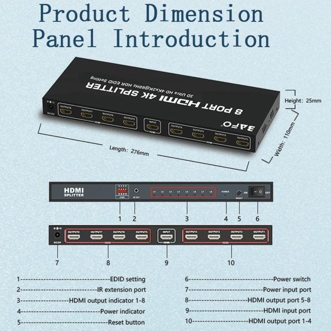 TERBARU - HDMI Splitter/Splitter HDMI 8 Port 4K Bafo BF-132/BF-136