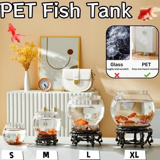 MIZIXSTORE Aquarium Bulat Fish Bowl Dengan Basis Estetik Kaca Ikan Hias Aquarium Bulat Aquarium Tank
