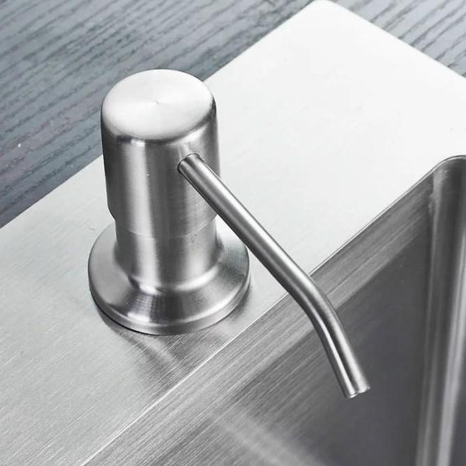 QUMORY Tempat Sabun Cuci Piring Tanam Wastafel Head Pump Stainless Pakai Selang 1M & Botol 300ml 350