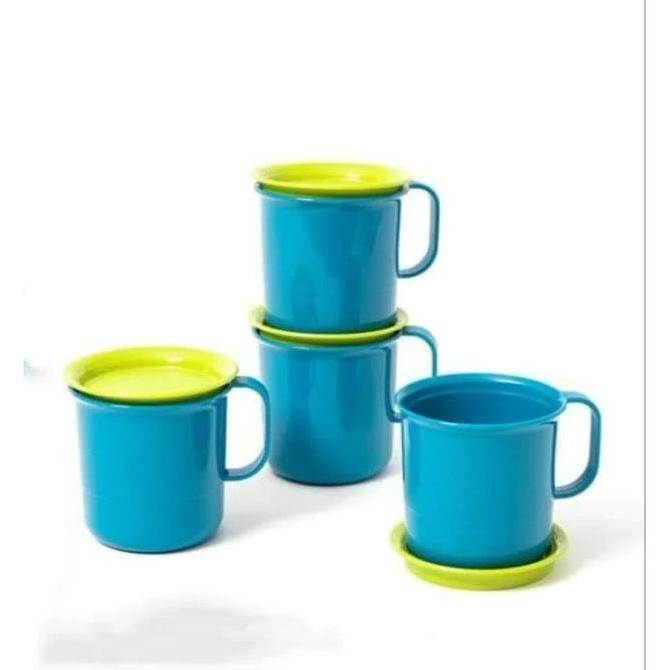 Gelas Tupperware familia mug set 4pcs preludio mug dg tutup Original