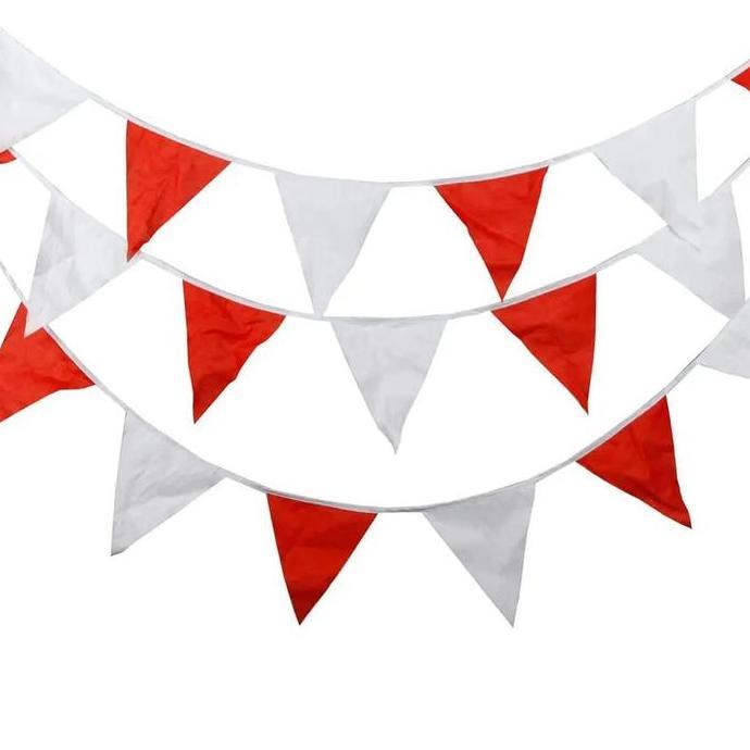 80 Meter Bendera Segitiga Merah Putih / 150pcs Bendera Kain Segitiga