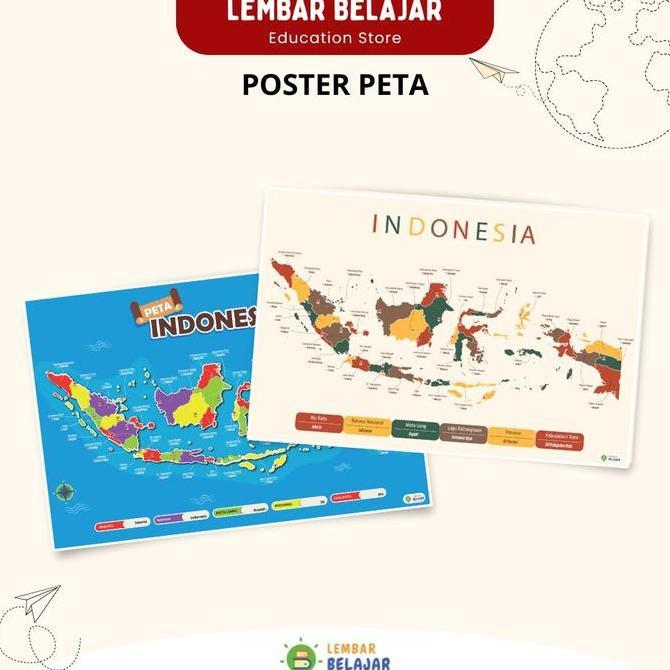 Poster Peta Indonesia dengan 38 Provinsi - Poster Edukasi Anak - Peta Wilayah Indonesia