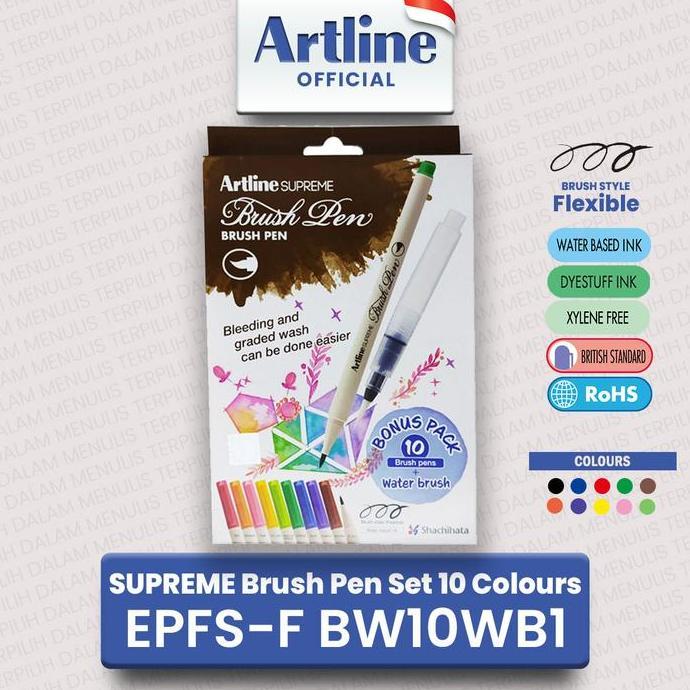 NEW ARTLINE Spidol Supreme Brush Pen SET 10 Colours EPFS-F/BW10WB1
