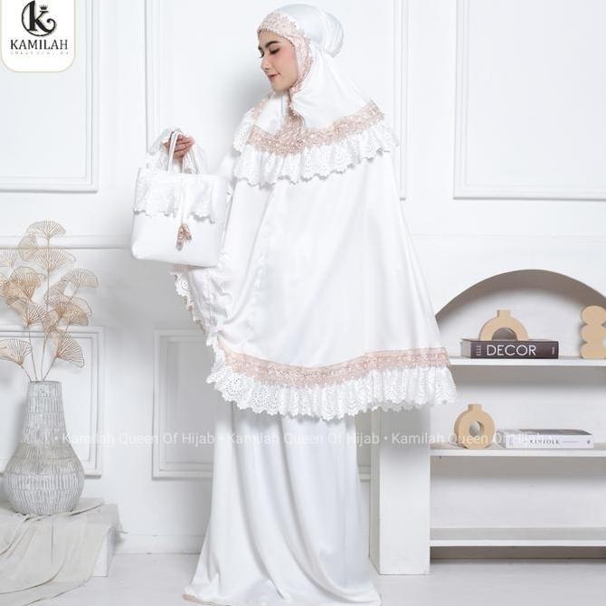 [Beli Lokal] Mukena Dewasa Rempel Silk Lembut  Lasercut Kalung Renda Mewah Cantik  Atasan Bawahan