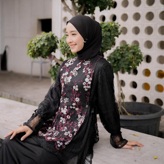 Delova Wardrobe - GAMIS ARUNA Bordir Modern Brukat Vintage Premium Outfit Atasan Wanita Outer Tali R